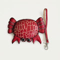 Mini bolso-cartera Cangrejo artesanal de piel roja con mosquetón metálico y charm lazo acero inoxidable"