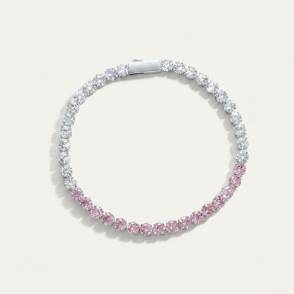  Pulsera Tenis con cristales de circón blanco y rosa en acero de titanio
