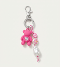 Colgante Osito Rosa con perlas y mosquetón plateado