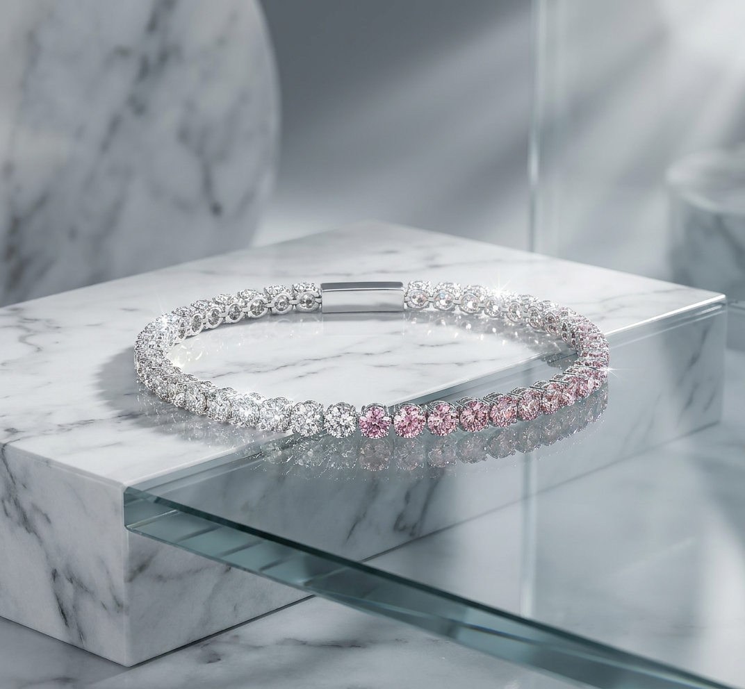  Pulsera Tenis con cristales de circón blanco y rosa en acero de titanio